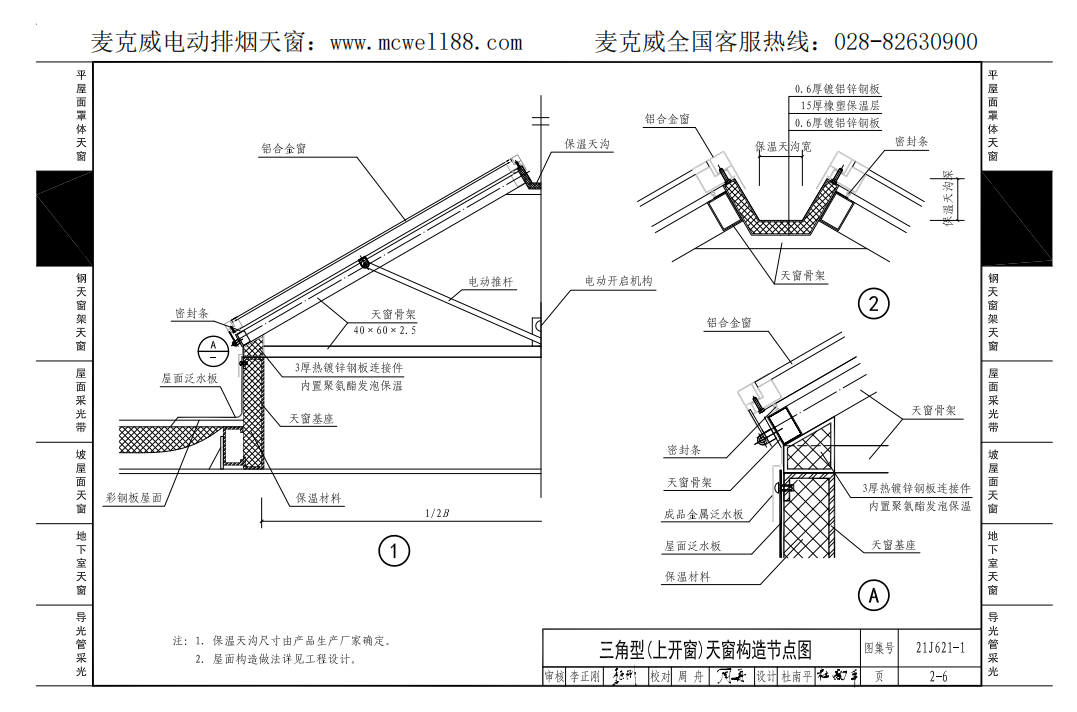 三角型(上開窗)天窗構造節(jié)點圖